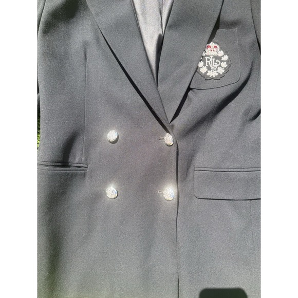 VTG Lauren Ralph Lauren Crested Double Breasted‎ Blazer 6 Black Wool Silver USA - Picture 4 of 5